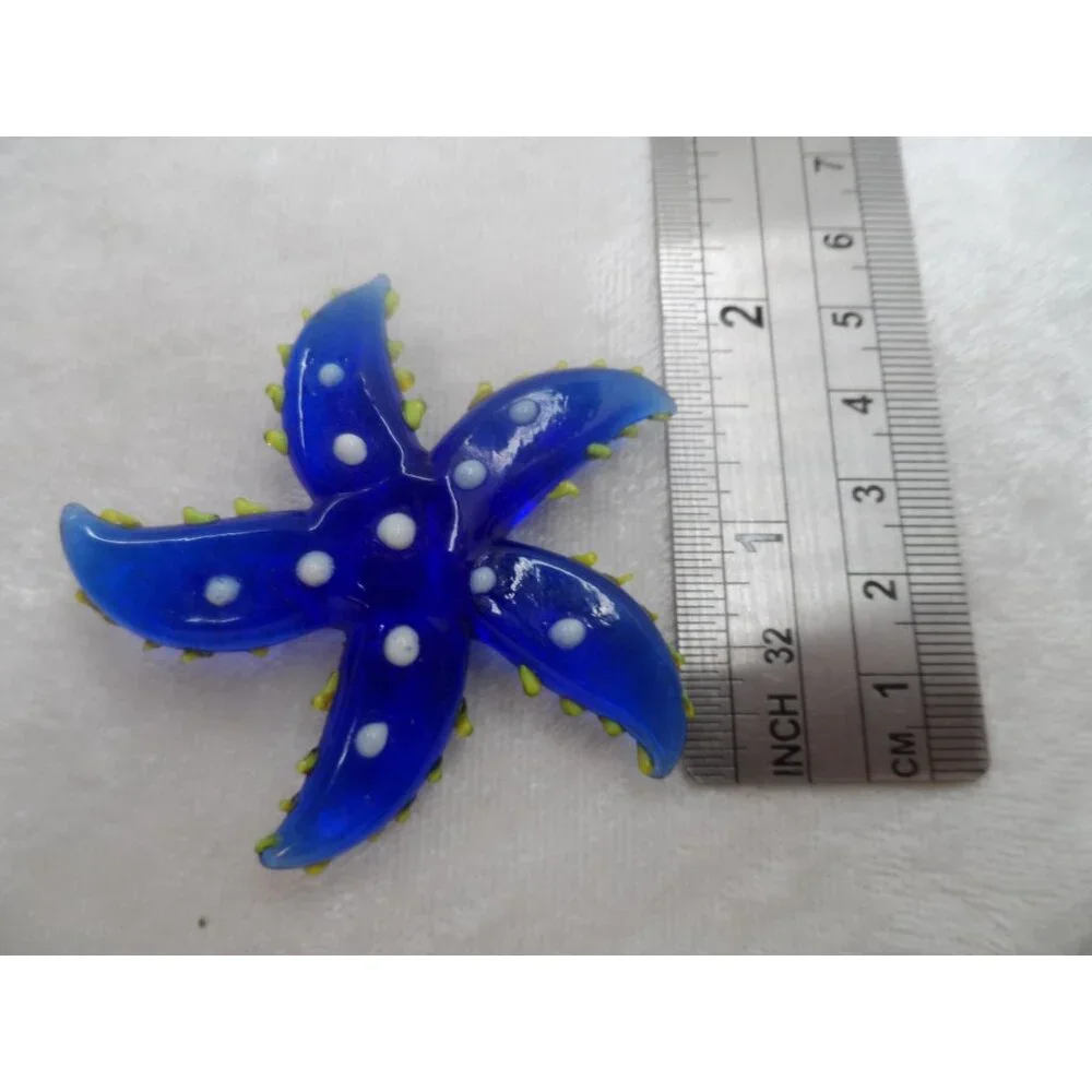 Iridescent Blue Glass Starfish with Small Blue Glass Starfish Set of 2 Coastal - Picture 7 of 7